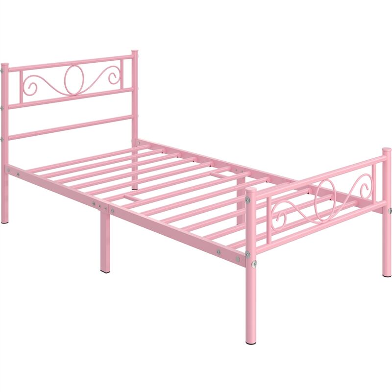 foto del prodotto yaheetech letto in ferro battuto con doghe struttura letto in metallo stile rustico moderno rosa singolo 90 x 200 cm