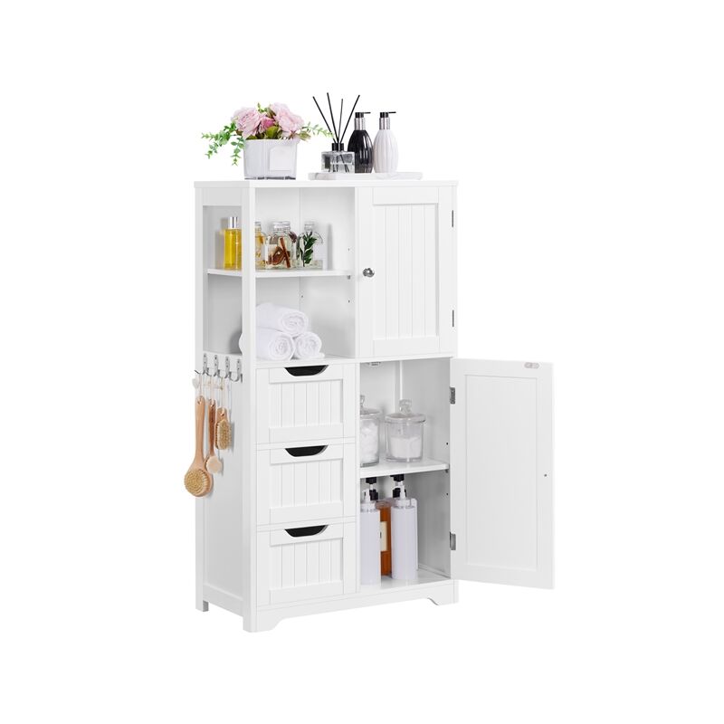 foto del prodotto yaheetech mobile da bagno mobiletto da terra con 3 cassetti e armadietto mobile con ganci portaoggetti armadietto moderno salvaspazio 60 x 30 x 107