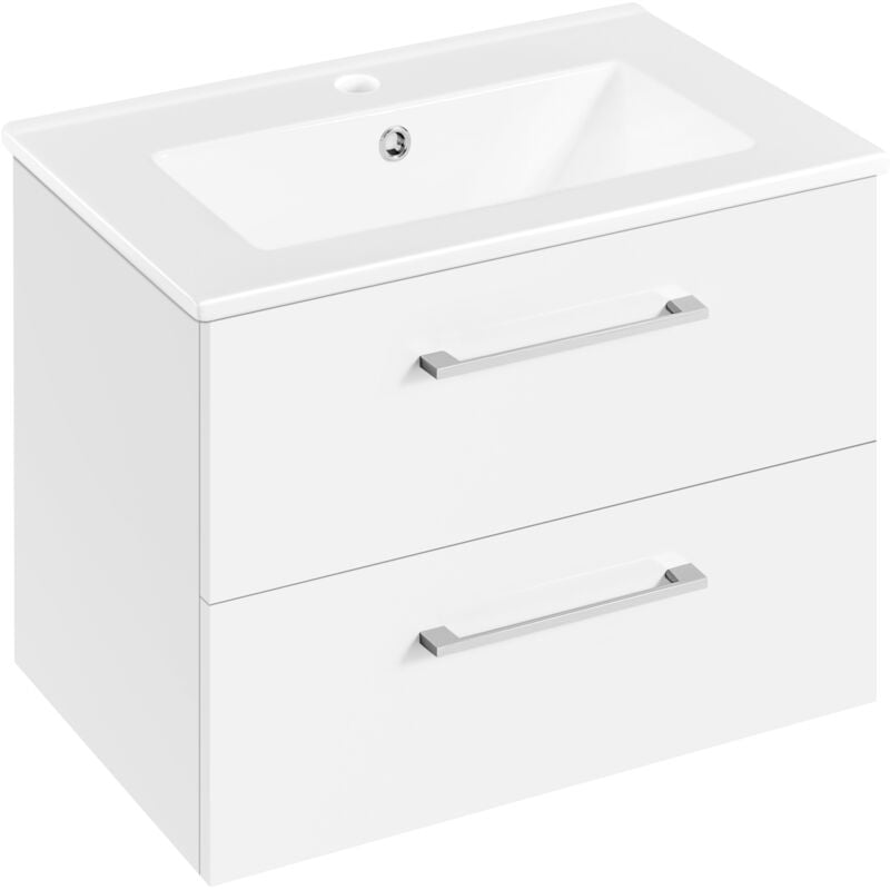 foto del prodotto yaheetech mobile da bagno sospeso con lavabo integrato lavatoio bianco moderno in ceramica con 2 cassetti mobiletto con lavandino salvaspazio