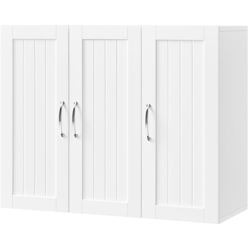 foto del prodotto yaheetech mobile da parete mobiletto da bagno con 3 porte armadietto moderno a muro salvaspazio da cucina sogggiorno portaoggetti bianco 60 x 31 x