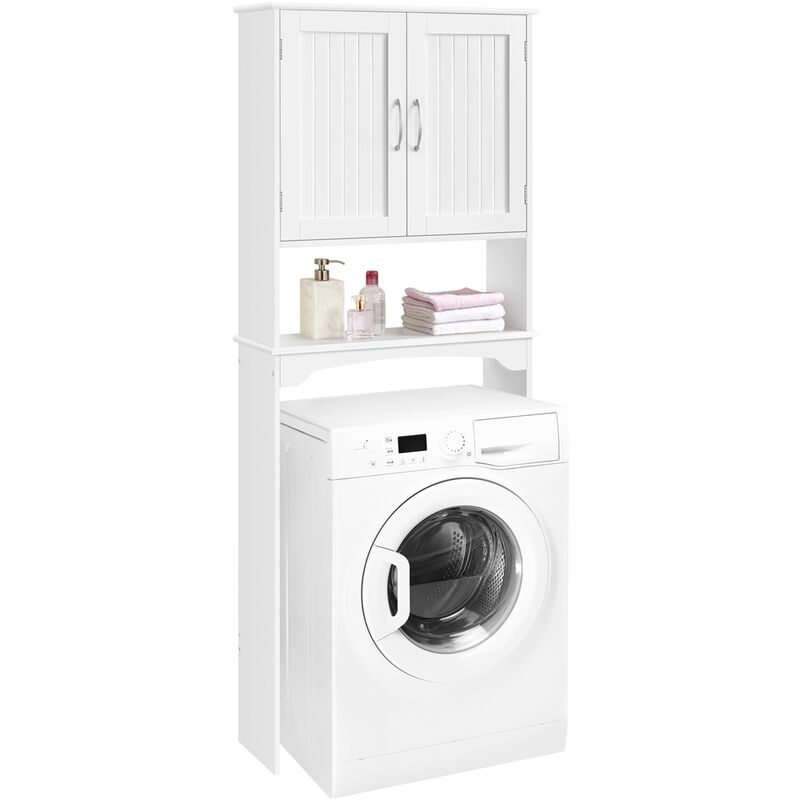 foto del prodotto yaheetech mobile per lavatrice mobiletto da terra sopra wc scaffale sopra toilette con ripiano e ante organizzatore bagno salvaspazio design