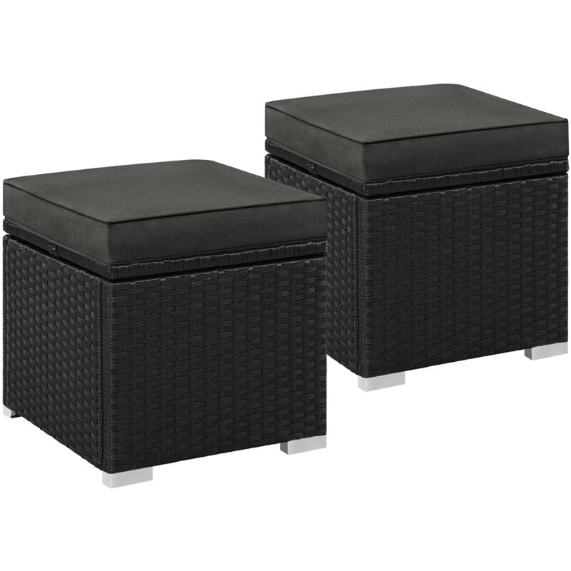 foto del prodotto yaheetech ottomano set di 2 sgabelli poggiapiedi da giardino con cuscino e contenitore intreccio in rattan cubo panca con coperchio rimovibile
