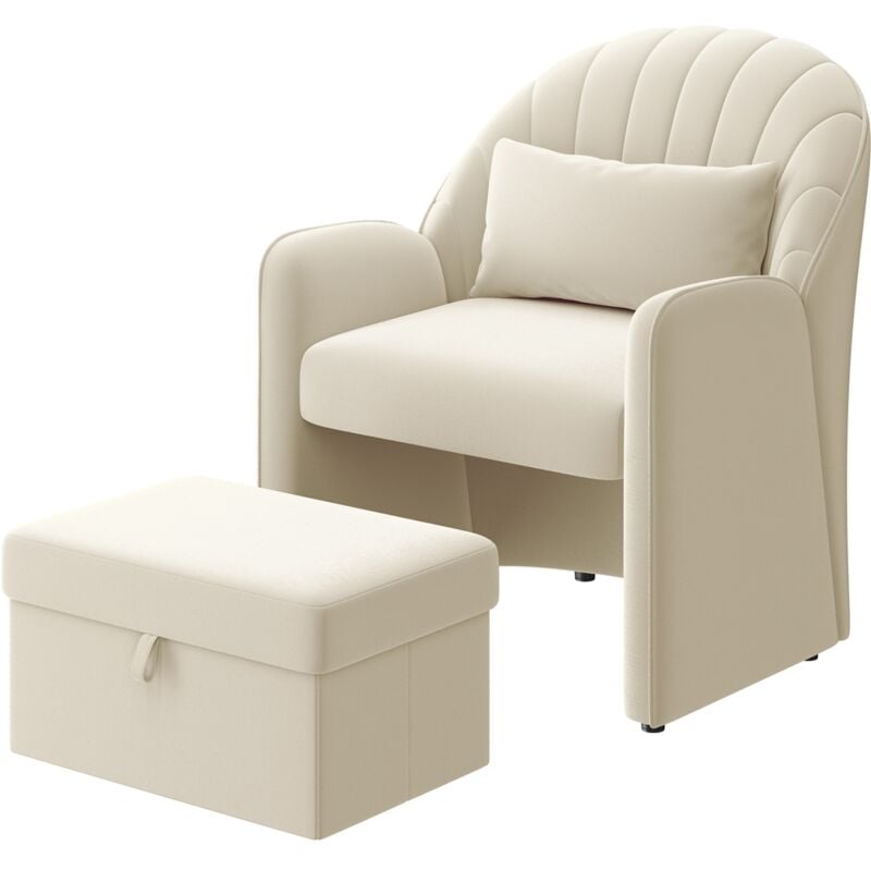 foto del prodotto yaheetech poltrona con sgabello con vano portaoggetti, comoda poltrona per soggiorno con cuscino posteriore, poltrona relax in velluto a forma di