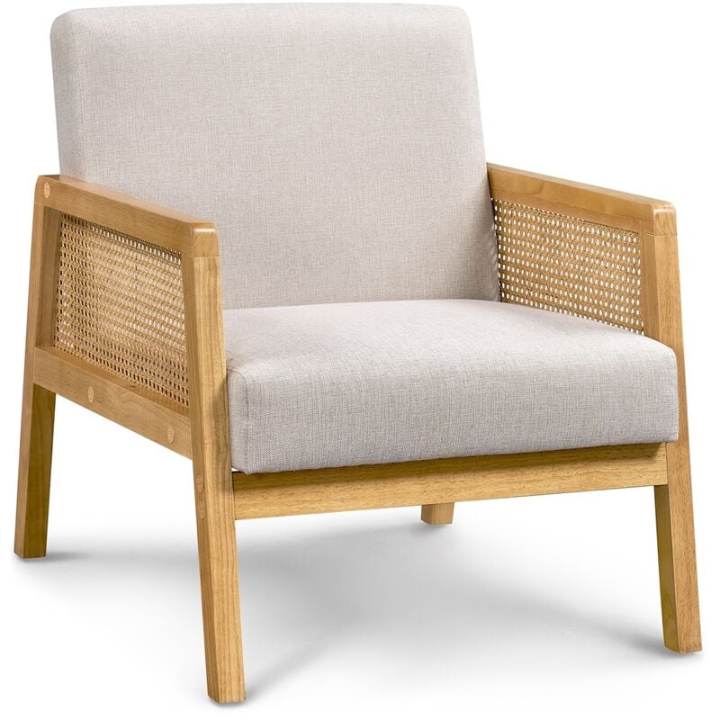 foto del prodotto yaheetech poltrona da salotto con braccioli poltrocina struttura in legno poltrona relax in rattan sedia con cuscini imbottiti divano singolo per