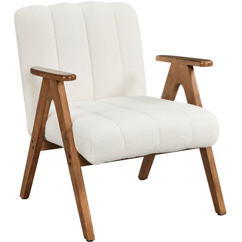 foto del prodotto yaheetech poltrona imbottita da salotto moderna poltrocina in tessuto boucl sedia gambe a v in legno 60,5 68,5 73 cm per angoli di lettura