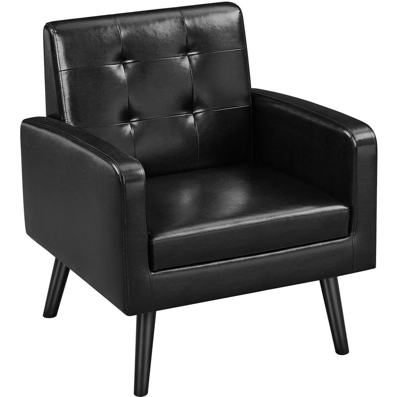 foto del prodotto yaheetech poltrona lounge da salotto imbottita con braccioli e schienale gambe in legno stile moderno da lettura riposo lavoro bar nero pelle