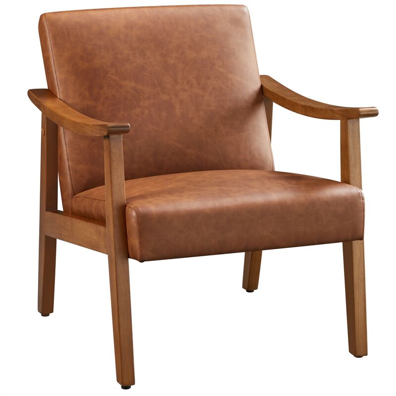 foto del prodotto yaheetech poltrona lounge in ecopelle imbottita con schienale braccioli ergonomica da salotto marrone chiaro