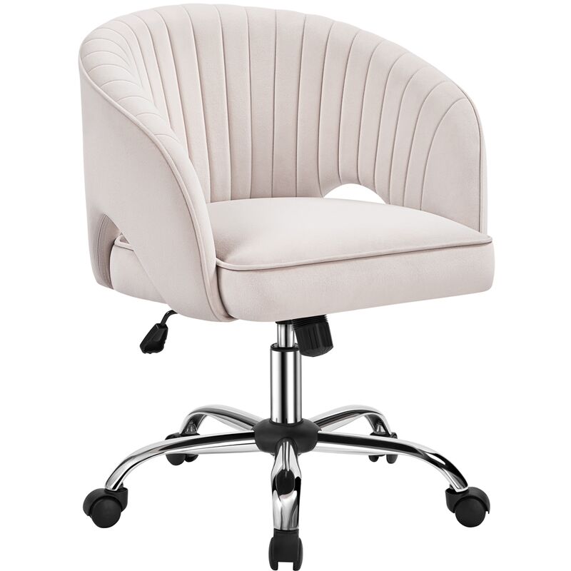 foto del prodotto yaheetech poltroncina sedia da ufficio scrivania ergonomica in velluto imbottita a rotelle girevole reclinabile altezza regolabile crema