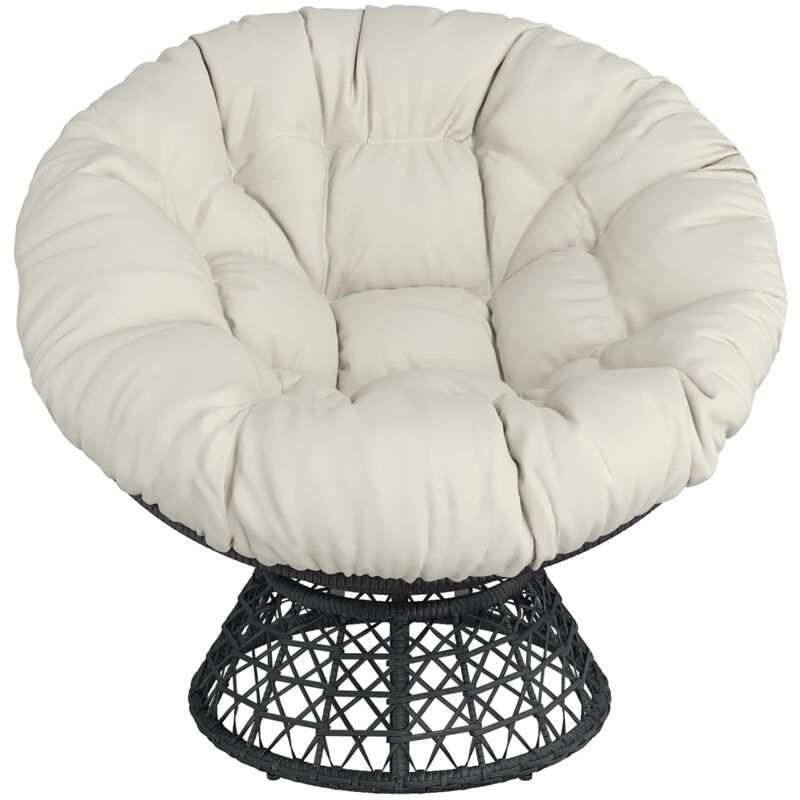 foto del prodotto yaheetech poltrone da giardino girevole a 360 in rattan, sedia a dondolo rotonda con papasan cuscino confortevole diametro 120 cm, per esterni o