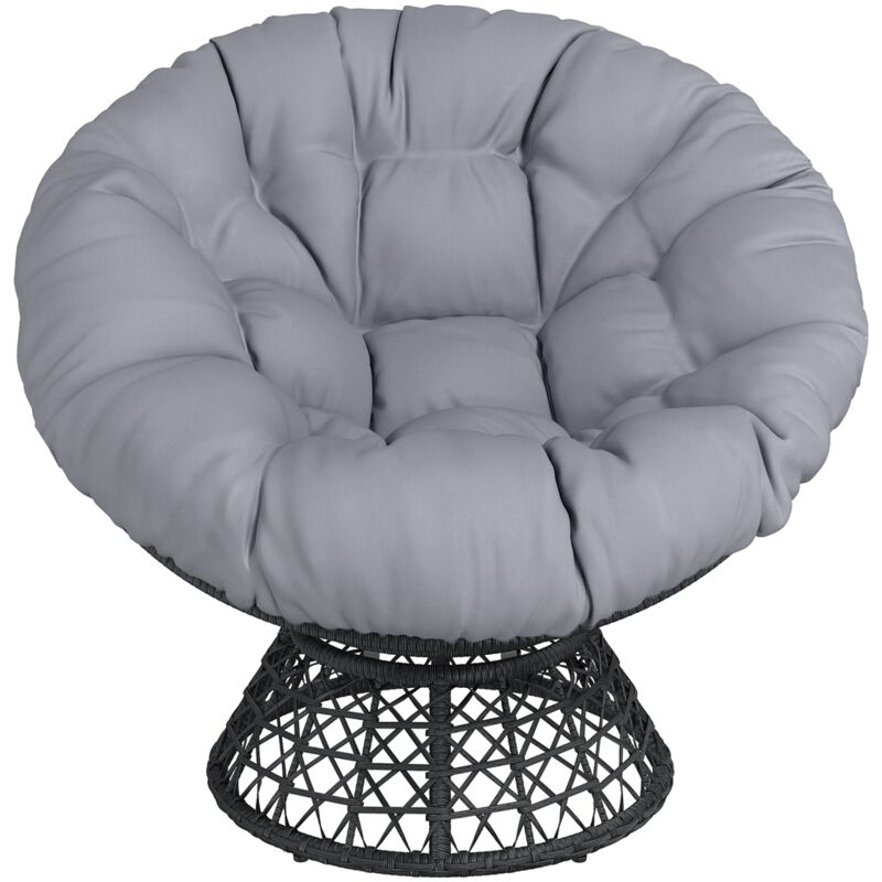 foto del prodotto yaheetech poltrone da giardino girevole a 360 in rattan, sedia a dondolo rotonda con papasan cuscino confortevole diametro 120 cm, per esterni o