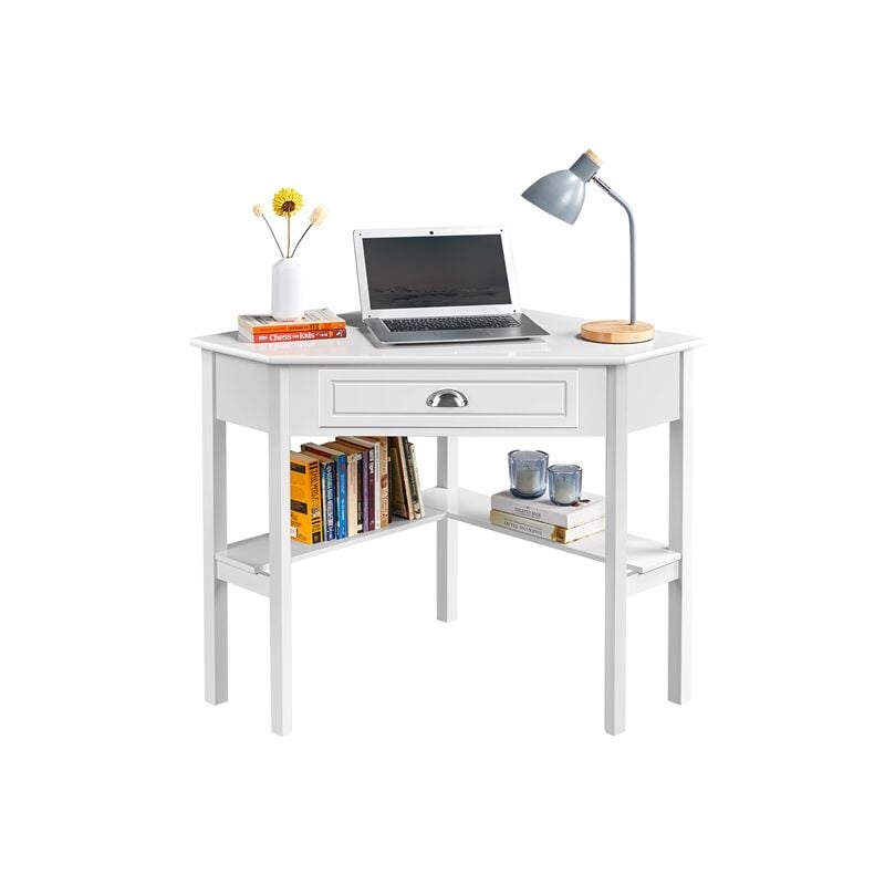 foto del prodotto yaheetech scrivania angolare desktop computer portaoggetti per postazione di lavoro 106 71,5 76,5 cm bianco