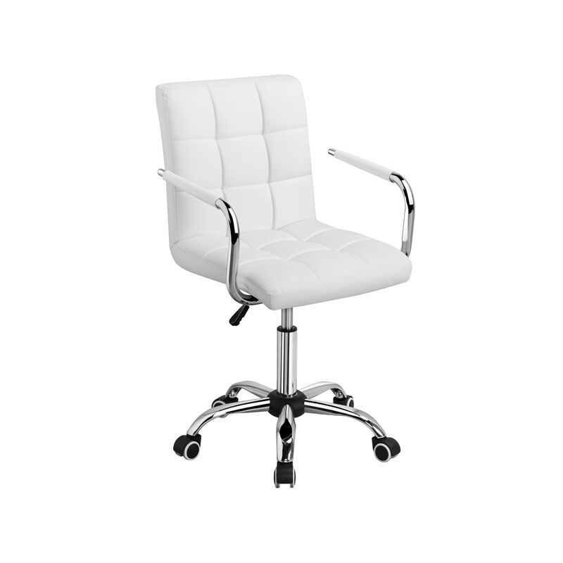 foto del prodotto yaheetech sedia da scrivania cameretta a rotelle girevole da ufficio imbottita ergonomica in ecopelle e acciaio altezza regolabile bianca