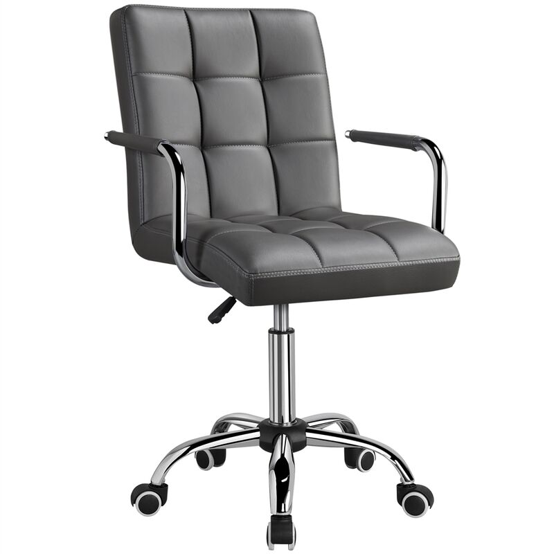 foto del prodotto yaheetech sedia da scrivania cameretta a rotelle girevole da ufficio imbottita ergonomica in ecopelle e acciaio altezza regolabile grigio