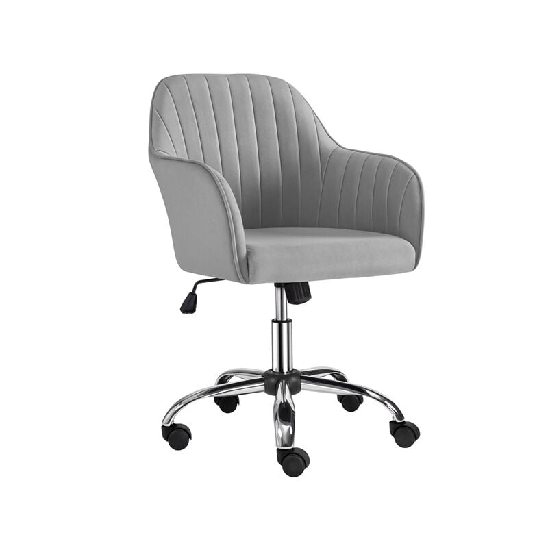 foto del prodotto yaheetech sedia da ufficio ergonomica scrivania in velluto imbottita girevole a rotelle reclinabile altezza regolabile portata 136 kg chiaro grigio