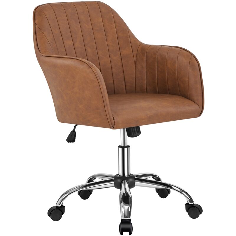 foto del prodotto yaheetech sedia da ufficio ergonomica scrivania in velluto imbottita girevole a rotelle reclinabile altezza regolabile portata 136 kg marrone