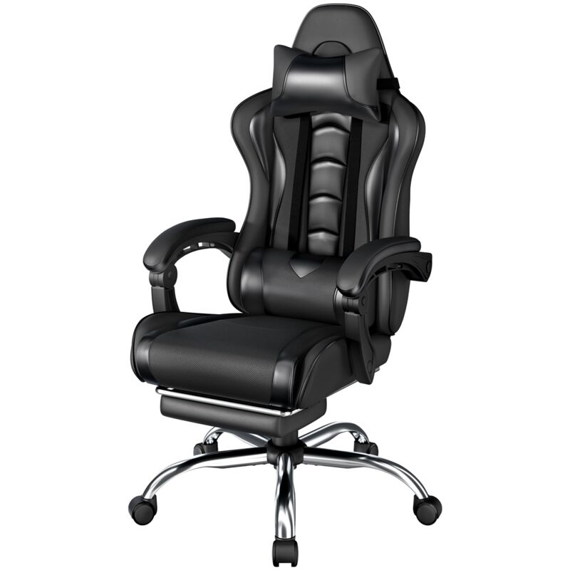 foto del prodotto yaheetech sedia gaming ergonomica massaggiante reclinabile con poggiapiedi poggiatesta e supporto lombare braccioli imbottiti in finta pelle poltrona