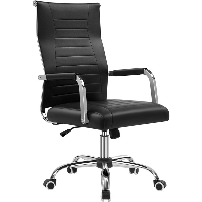foto del prodotto yaheetech sedia poltrona da ufficio ergonomica con schienale alto reclinabile in finta pelle da scrivania a rotelle girevole altezza regolabile nera