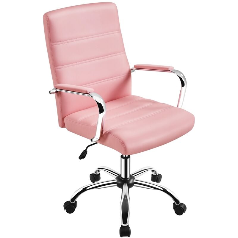 foto del prodotto yaheetech sedia poltrona ufficio scrivania ergonomica reclinabile imbottita in finta pelle girevole con rotelle e braccioli altezza regolabile rosa