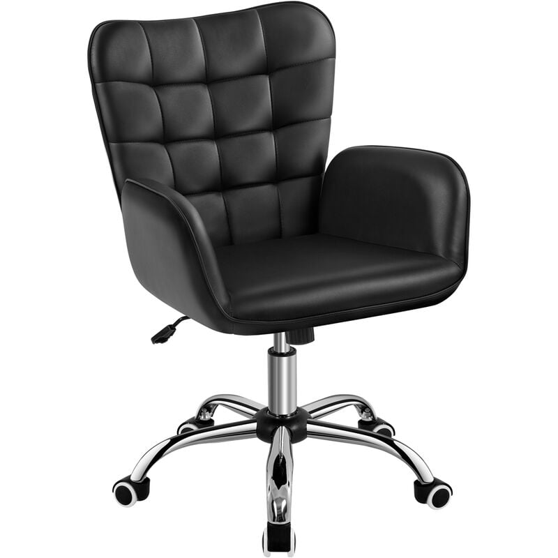 foto del prodotto yaheetech sedia poltroncina da ufficio scrivania a rotelle girevole imbottita in similpelle reclinabiale ergonomica altezza regolabile nero