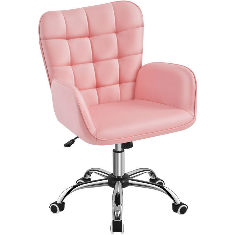 foto del prodotto yaheetech sedia poltroncina da ufficio scrivania a rotelle girevole imbottita in similpelle reclinabiale ergonomica altezza regolabile rosa