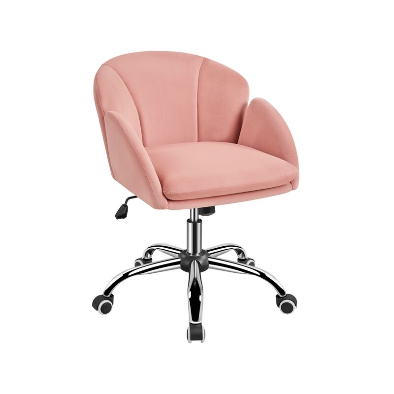 foto del prodotto yaheetech sedia poltroncina per ufficio ergonomica in velluto imbottita altezza regolabile girevole portata 136 kg rosa chiaro