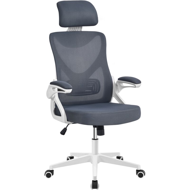 foto del prodotto yaheetech sedia ufficio ergonomica con braccioli poggiatesta regolabile schinale alto reclinabile poltrona scrivania girevole bianca grigia