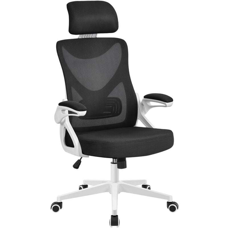 foto del prodotto yaheetech sedia ufficio ergonomica con braccioli poggiatesta regolabile schinale alto reclinabile poltrona scrivania girevole bianca nera