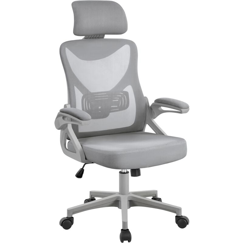 foto del prodotto yaheetech sedia ufficio ergonomica con braccioli poggiatesta regolabile schinale alto reclinabile poltrona scrivania girevole grigio intero
