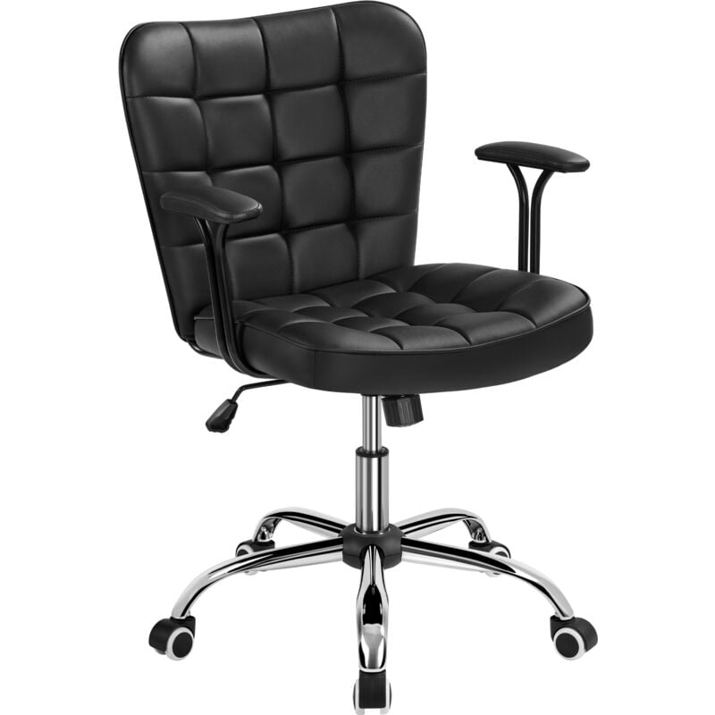 foto del prodotto yaheetech sedia ufficio scrivania a rotelle girevole reclinabile a dondolo in finta pelle ergonomica con braccioli imbottiti altezza regolabile nera