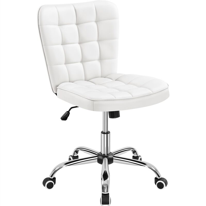 foto del prodotto yaheetech sedia ufficio senza braccioli ergonomica in ecopelle imbottita da scrivania a rotelle girevole altezza regolabile fonzione dondolo bianca