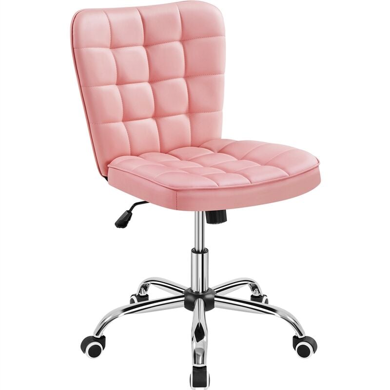 foto del prodotto yaheetech sedia ufficio senza braccioli ergonomica in ecopelle imbottita da scrivania a rotelle girevole altezza regolabile fonzione dondolo rosa