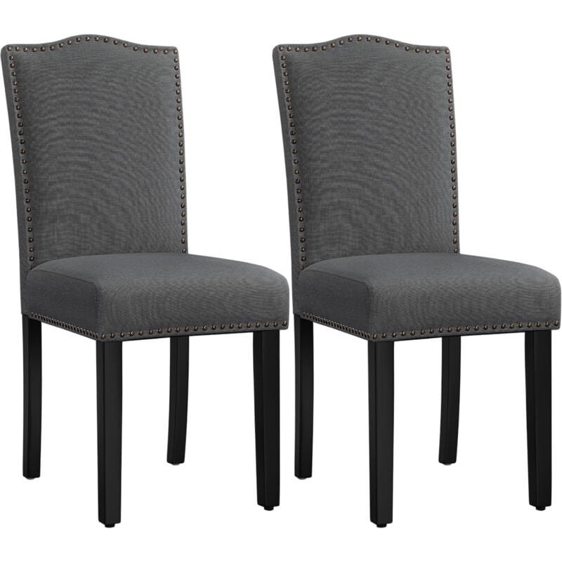 foto del prodotto yaheetech set 2 sedie da pranzo imbottite tessuto classiche eleganti gambe in legno massello per cucina soggiorno portata 136 kg grigio scuro