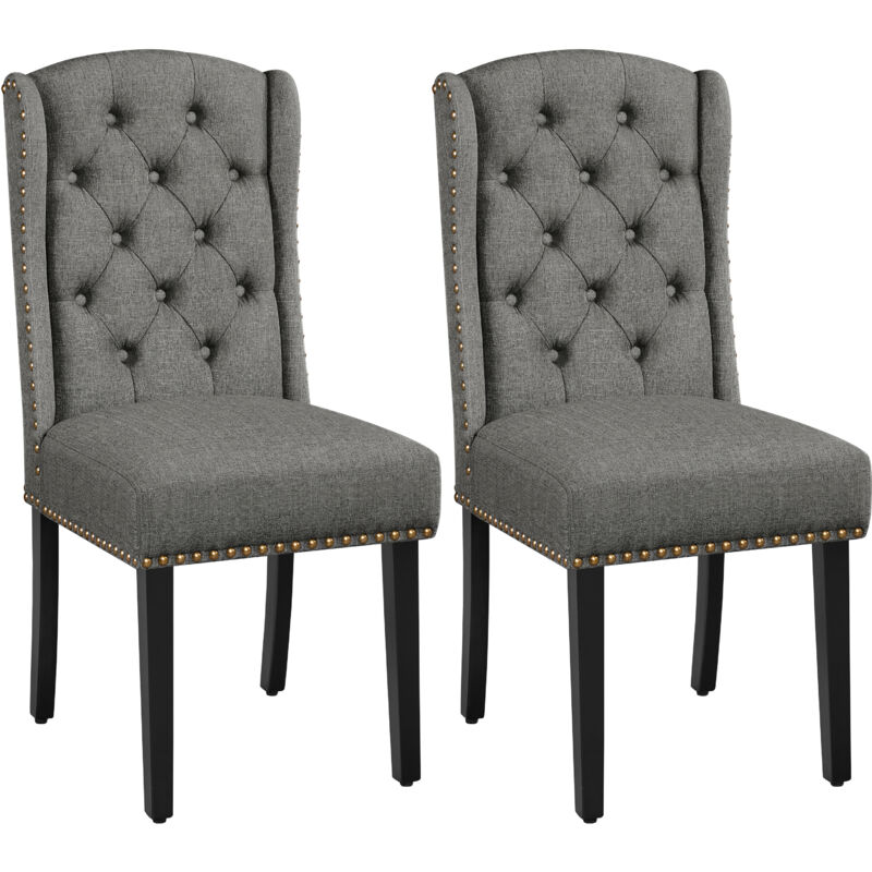 foto del prodotto yaheetech set 2 sedie sala da pranzo tessuto moderne imbottite eleganti gambe in legno massello schienale alto cachi