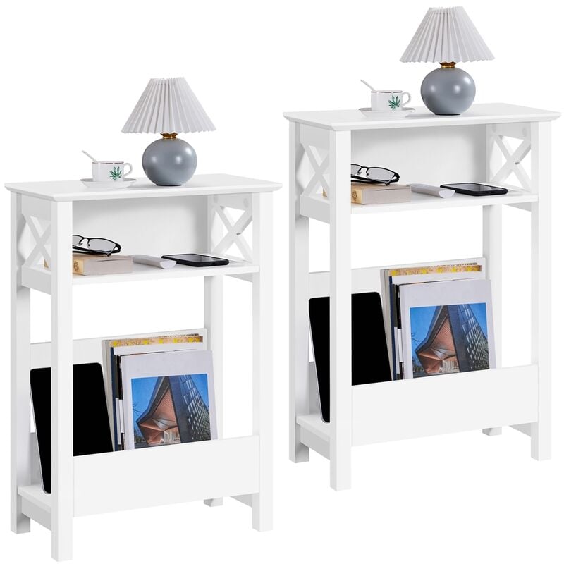 foto del prodotto yaheetech set 2 tavolini lati bianchi tavolino da salotto moderno con scomparto aperto e cestino mobiletto da divano portaoggetti comodini camera