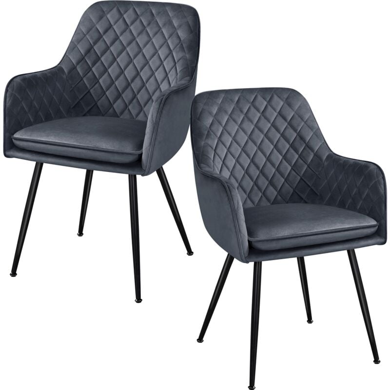 foto del prodotto yaheetech set di 2 sedie da pranzo con braccioli, gambe in metallo, rivestimento in velluto, grigio scuro, per studio, soggiorno, camera da letto