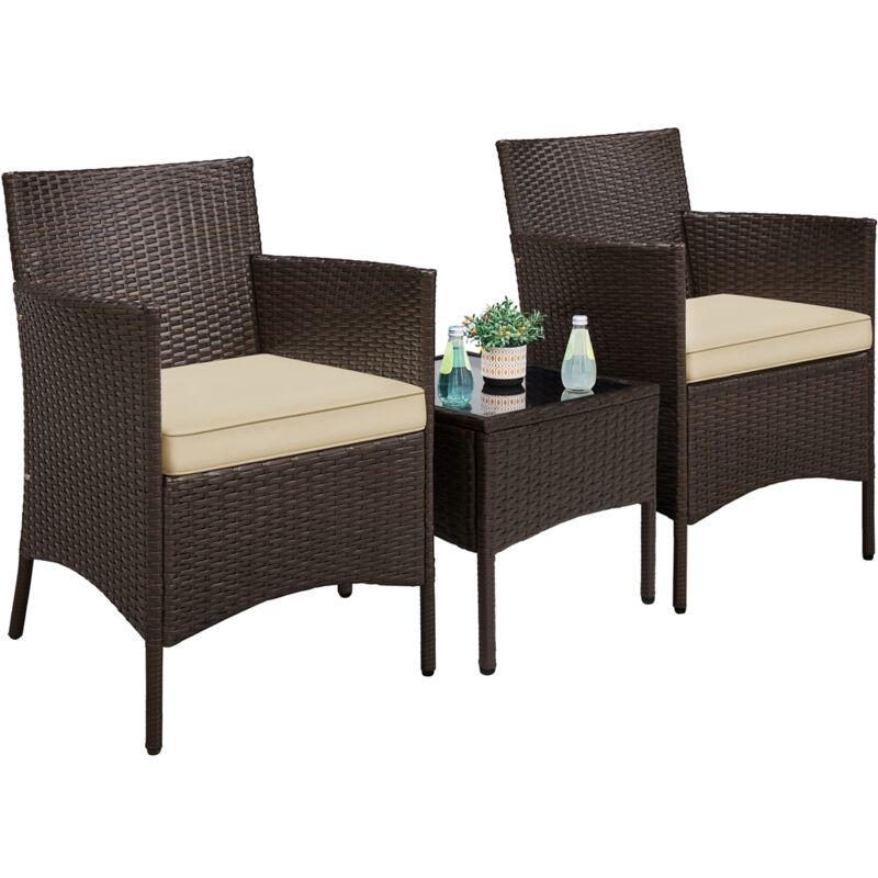 foto del prodotto yaheetech set mobili da giardino 2 poltrone con cuscini e 1 tavolino in rattan pe impermeabile per esterno marrone