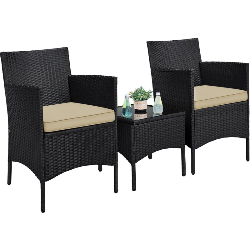 foto del prodotto yaheetech set mobili da giardino 2 poltrone con cuscini e 1 tavolino in rattan pe impermeabile per esterno nero cachi
