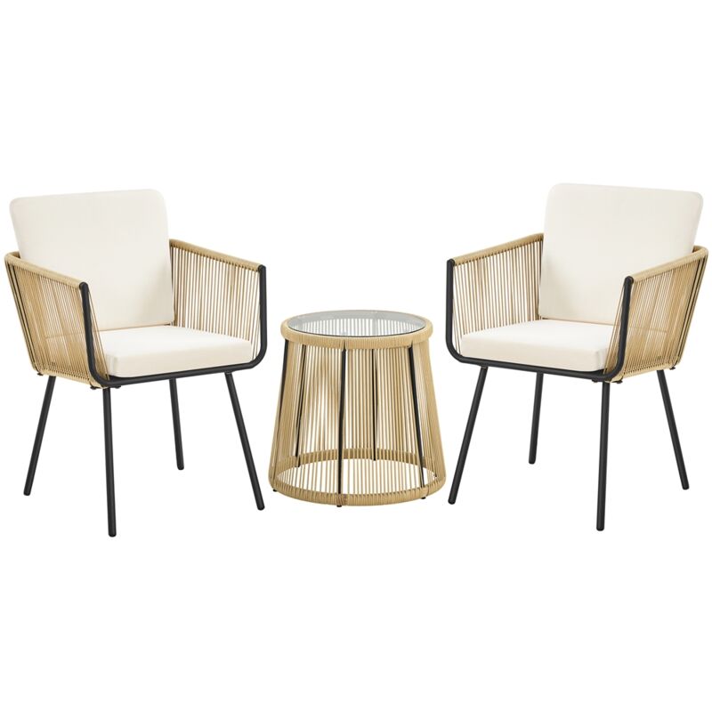 foto del prodotto yaheetech set mobili da giardino di conversazione per patio salottino in rattan pe 2 sedie da esterno con cuscini e 1 tavolo in vetro set di bistro