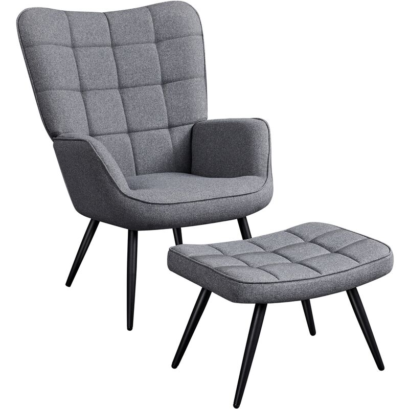 foto del prodotto yaheetech set poltrona da salotto con pouf poggiapiedi in tessuto e metallo imbottita con schienale braccioli per