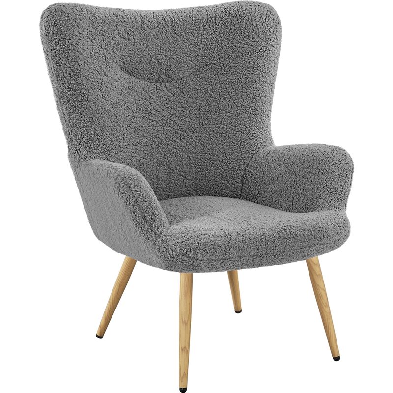 foto del prodotto yaheetech set poltrona da salotto in tessuto boucl e metallo imbottita con schienale braccioli per camera da letto caff studio lettura grigio