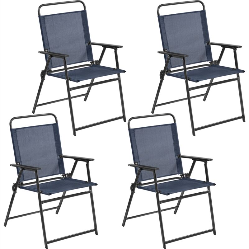 foto del prodotto yaheetech set sedie da giardino pieghevole da esterno campeggio con braccioli telaio in metallo e seduta in tessuto da balcone portata 100 kg navy