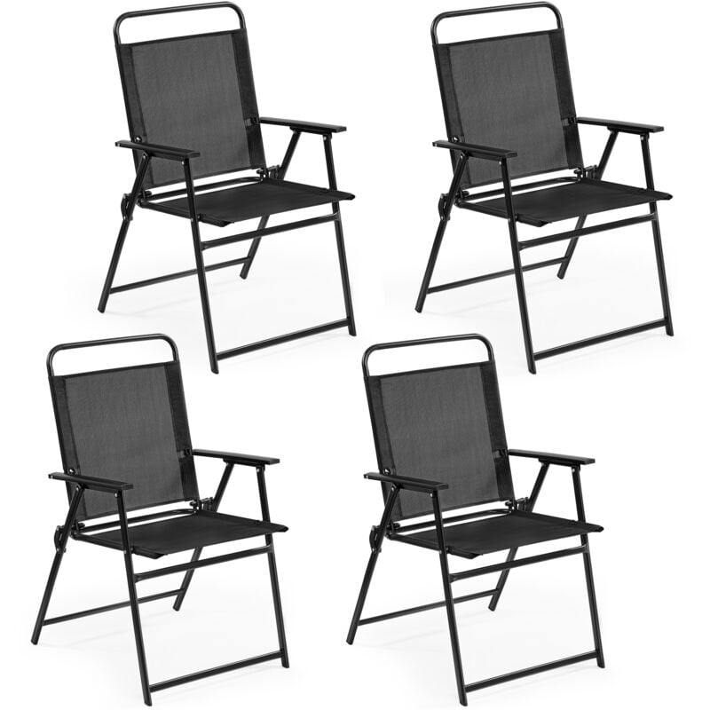 foto del prodotto yaheetech set sedie da giardino pieghevole da esterno campeggio con braccioli telaio in metallo e seduta in tessuto da balcone portata 100 kg nero