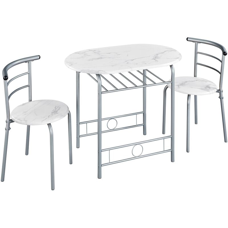 foto del prodotto yaheetech set tavolo e 2 sedie sala da pranzo cucina mobili da bar in legno e metallo sedia portata 136 kg bianco