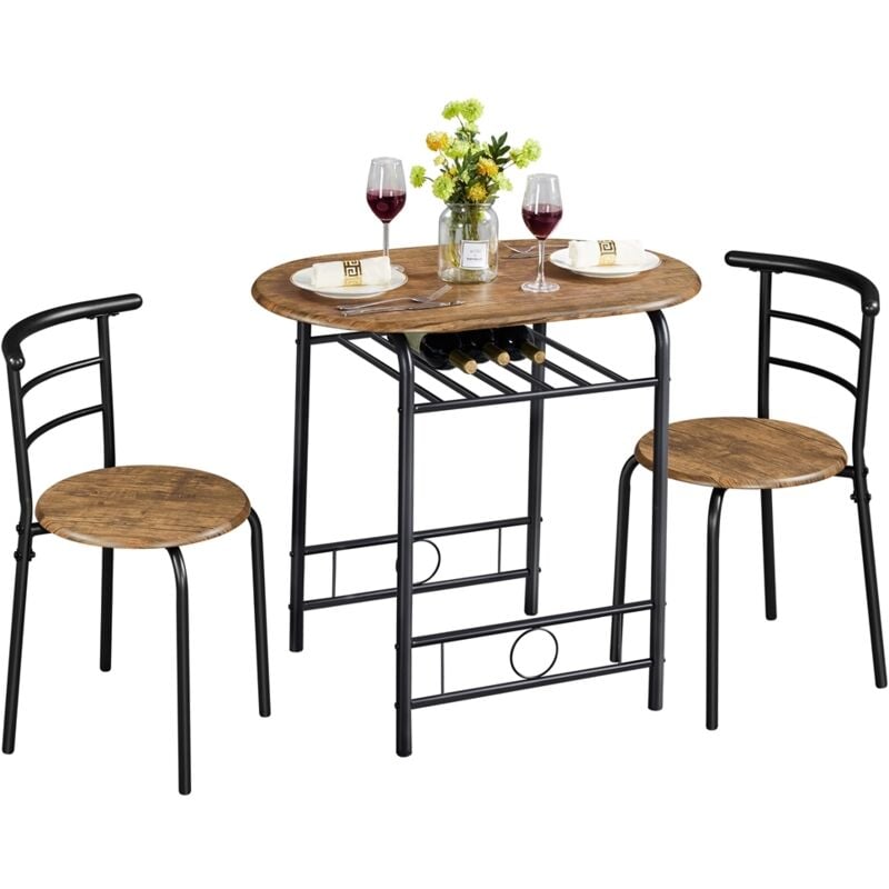 foto del prodotto yaheetech set tavolo e 2 sedie sala da pranzo cucina salvaspazio moderno set mobili da balcone bar per 2 persone in legno e metallo sedia portata