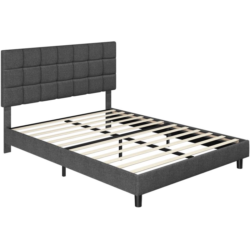 foto del prodotto yaheetech struttura letto con testiera imbottita supporto di doghe in legno testiera quadrata altezza regolabile moderno scuro grigio 160 x 200 cm
