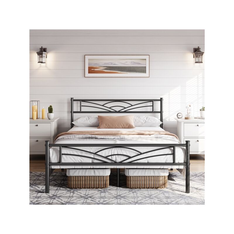 foto del prodotto yaheetech struttura letto in ferro con spazio aggiuntivo per camera da letto ospiti soggiorno matrimoniale 140 x 200 cm nero
