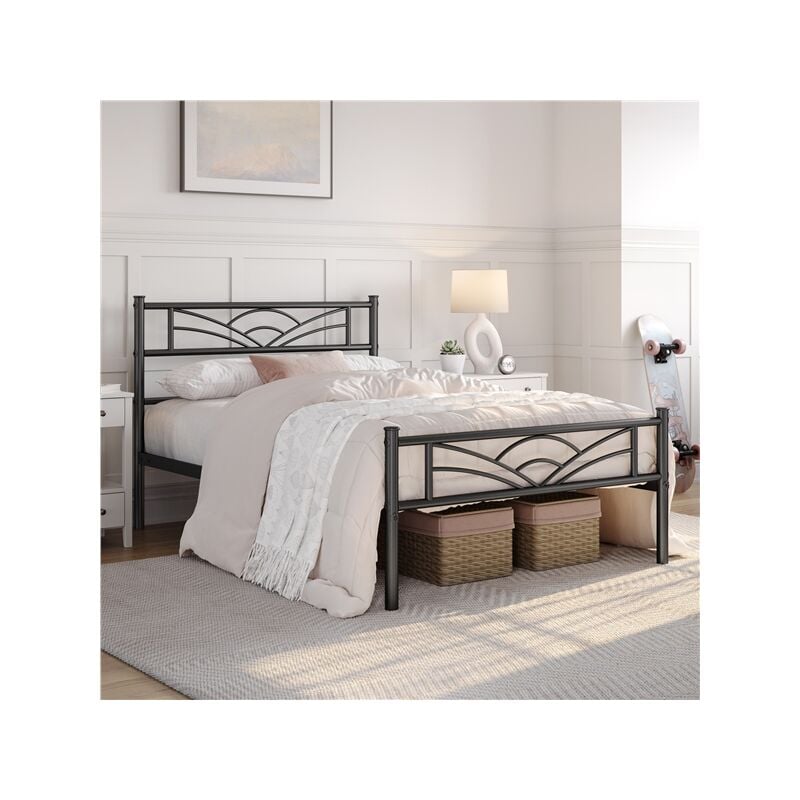 foto del prodotto yaheetech struttura letto in ferro con spazio aggiuntivo per camera da letto ospiti soggiorno singolo 90 x 190 cm nero