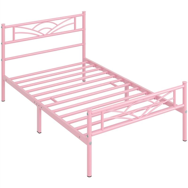 foto del prodotto yaheetech struttura letto in ferro con spazio aggiuntivo per camera da letto ospiti soggiorno singolo 90 x 190 cm rosa