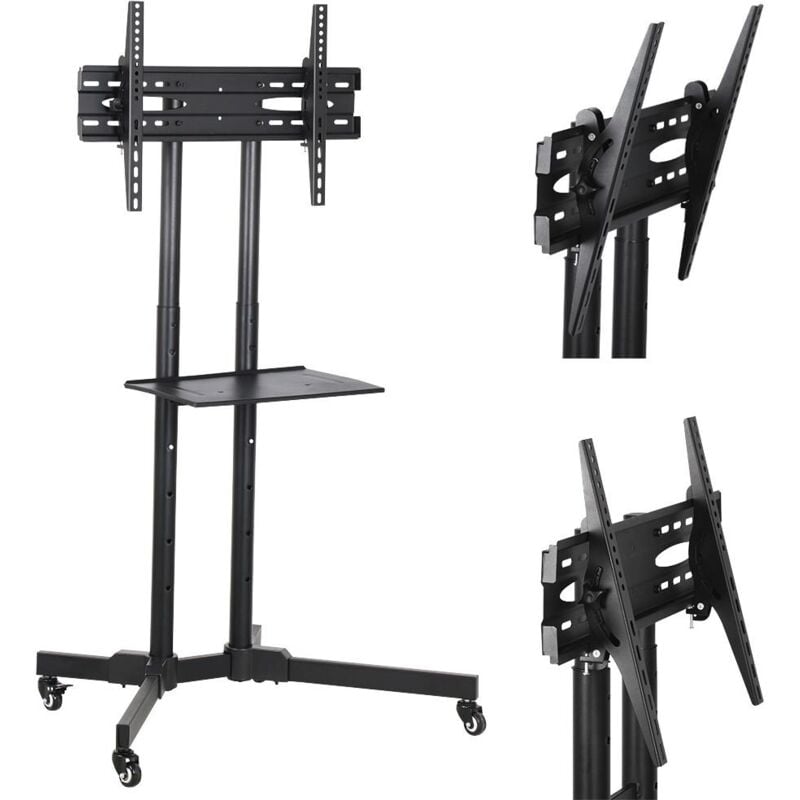 foto del prodotto yaheetech supporto carrello tv da pavimento con ruote staffa mobile porta tv schermi da 32 a 65 pollici plasma lcd led portata 50 kg altezza