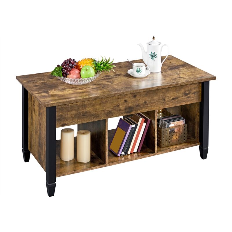 foto del prodotto yaheetech tavolino da caff sollevabile tavolino da salotto divano moderno con ripiano inferiore portaoggetti salvaspazio 105 x 50 x 63 cm marrone